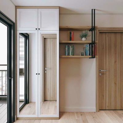 tủ quần áo gỗ công nghiệp phun sơn hiện đại